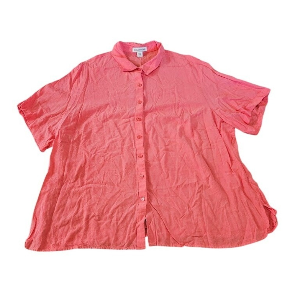 Coldwater Creek Women 3X Coral Pink Short Sleeve Button Front Rayon Blouse Top